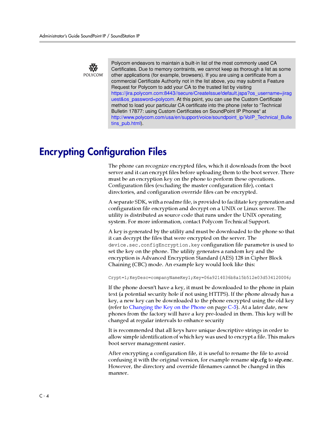 Polycom 1725-11530-310 manual Encrypting Configuration Files 