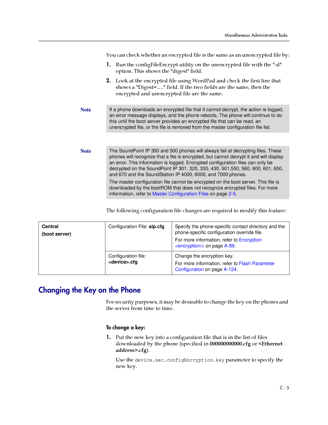 Polycom 1725-11530-310 manual Changing the Key on the Phone, Option. This shows the digest field, Encryption/ on page A-89 