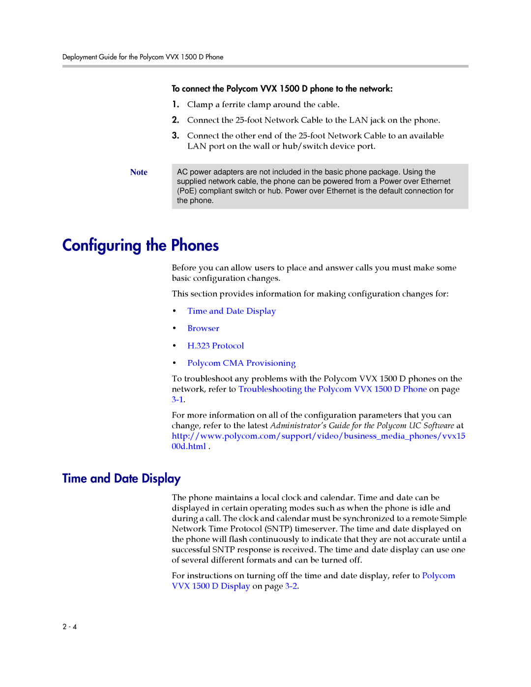 Polycom 1725-16823-001 manual Configuring the Phones, Time and Date Display 