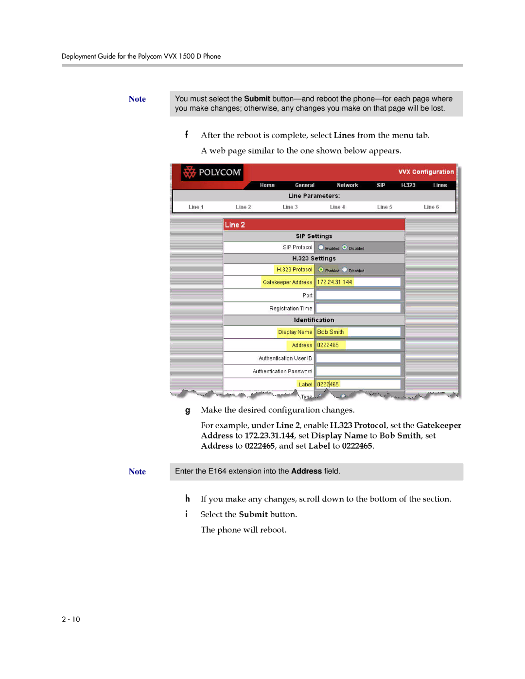 Polycom 1725-16823-001 manual Enter the E164 extension into the Address field 