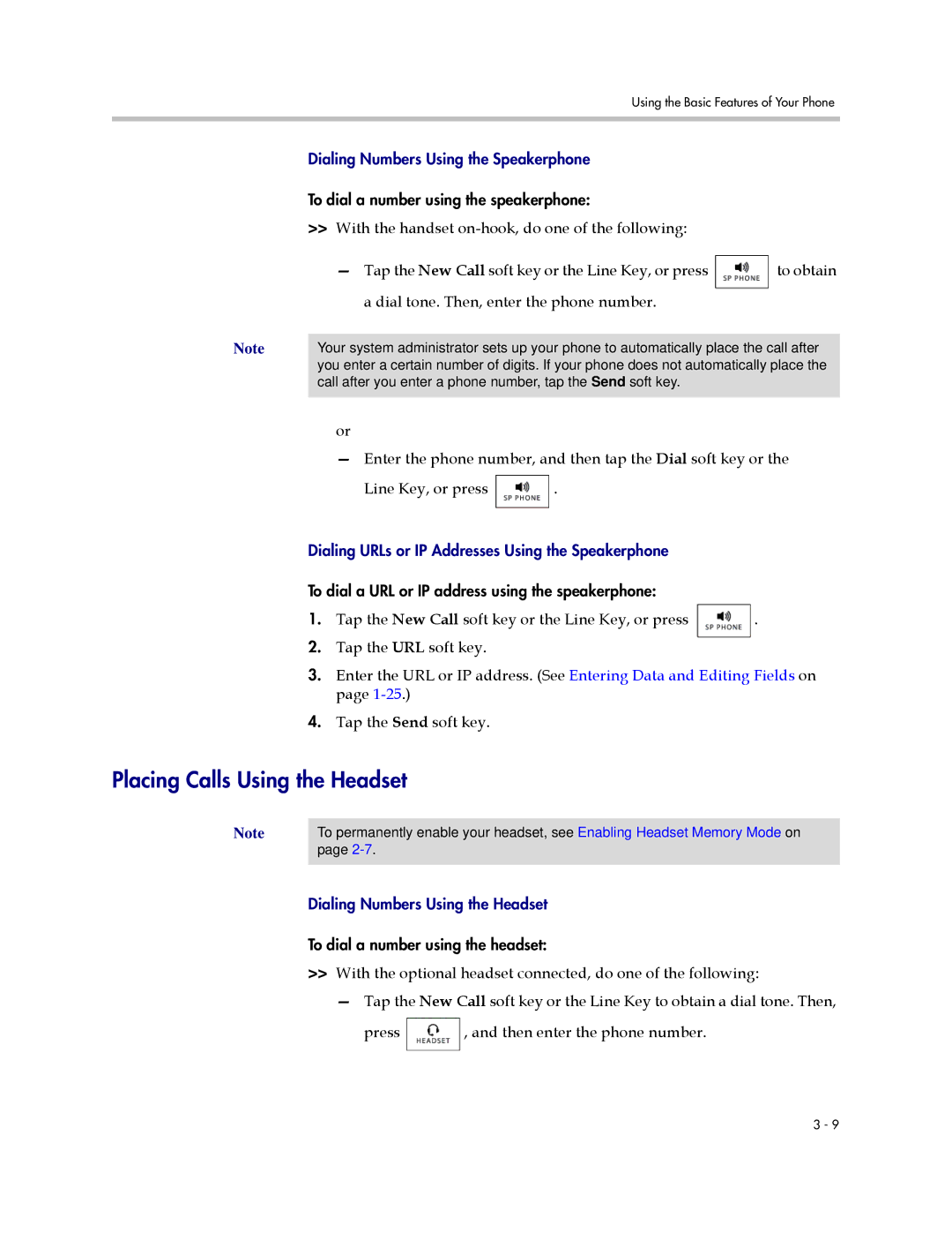 Polycom 1725-16824-001 manual Placing Calls Using the Headset 