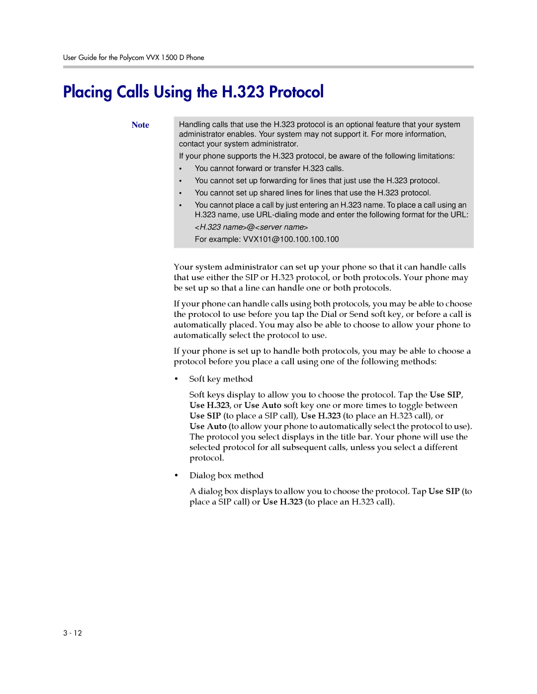 Polycom 1725-16824-001 manual Placing Calls Using the H.323 Protocol 