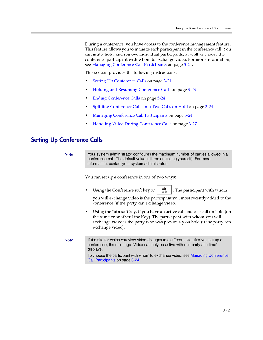 Polycom 1725-16824-001 manual Setting Up Conference Calls, You can set up a conference in one of two ways 