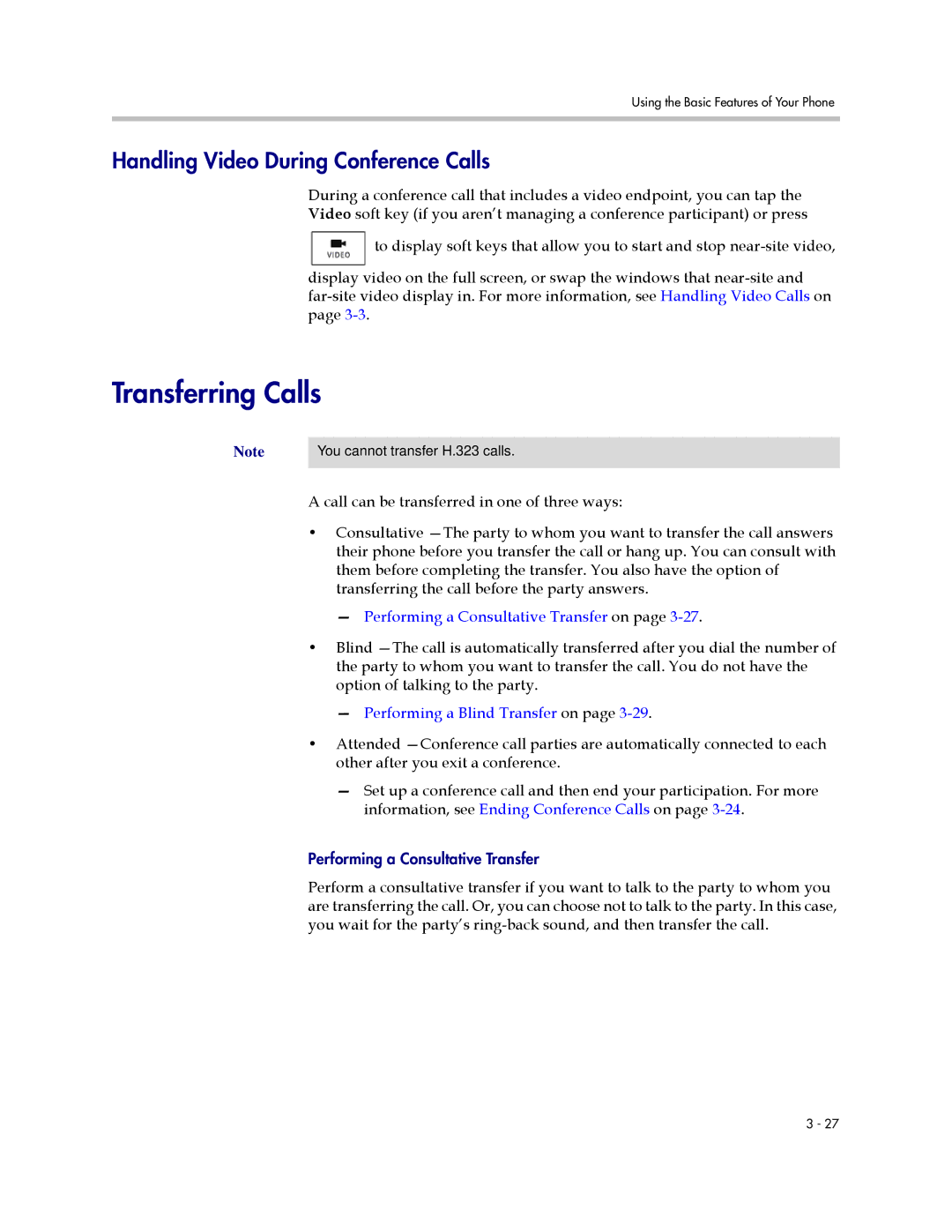 Polycom 1725-16824-001 manual Transferring Calls, Handling Video During Conference Calls 