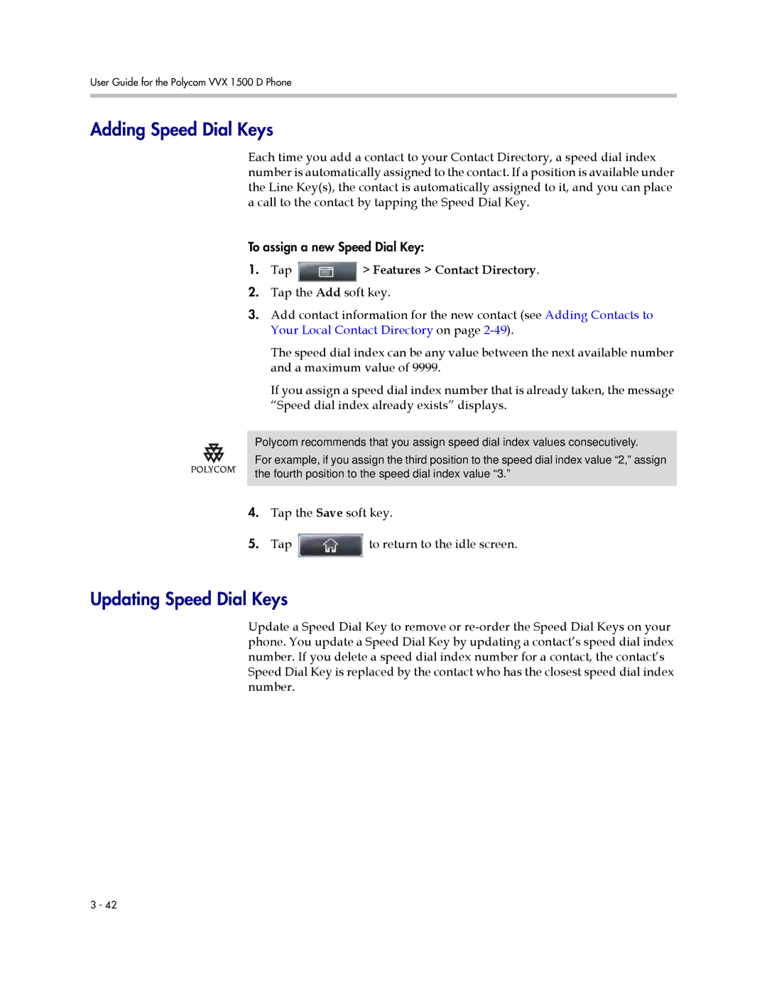 Polycom 1725-16824-001 manual Adding Speed Dial Keys, Updating Speed Dial Keys 