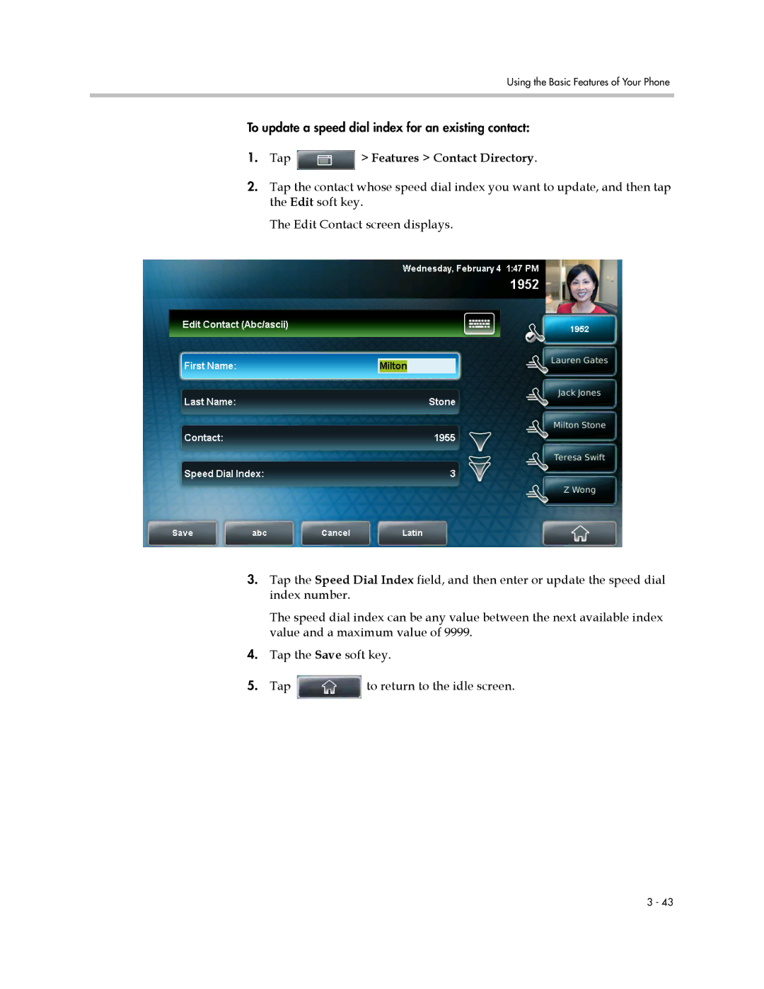 Polycom 1725-16824-001 manual To update a speed dial index for an existing contact 