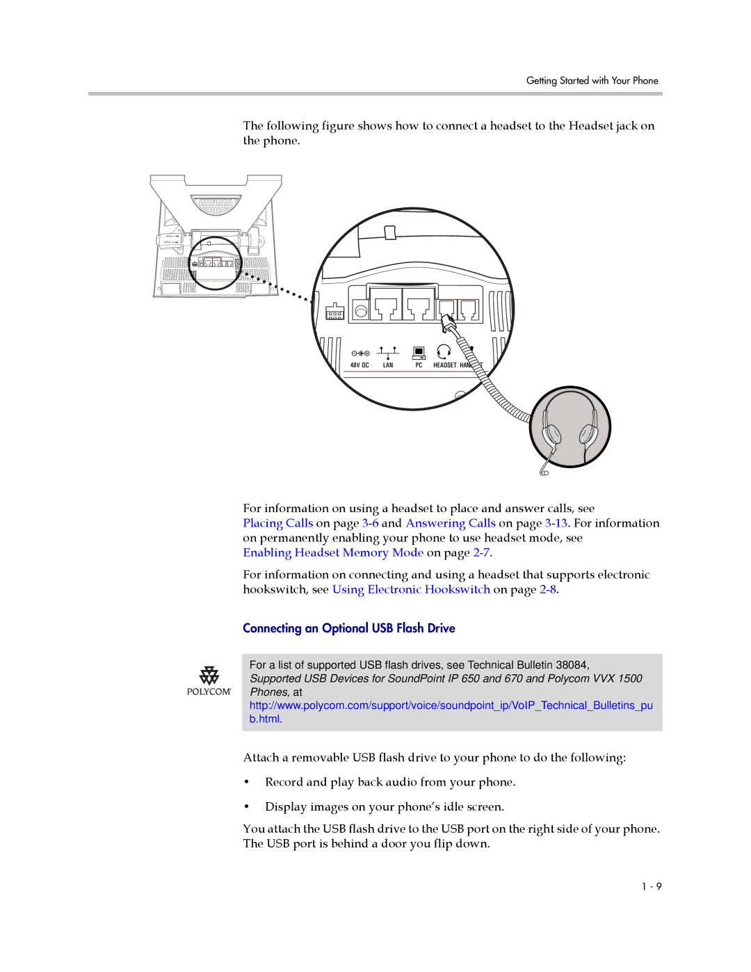 Polycom 1725-16824-001 manual Connecting an Optional USB Flash Drive 