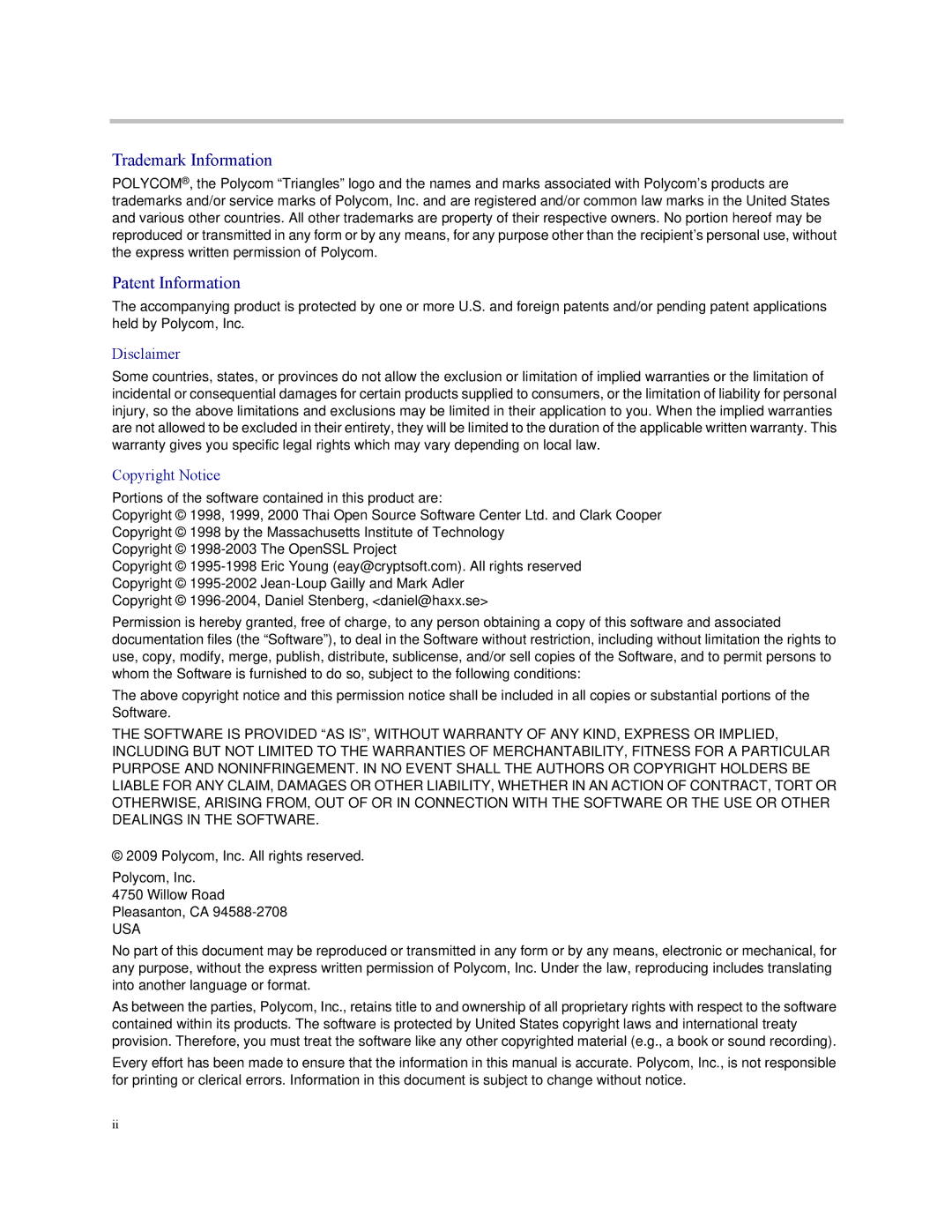 Polycom 1725-16824-001 manual Trademark Information 