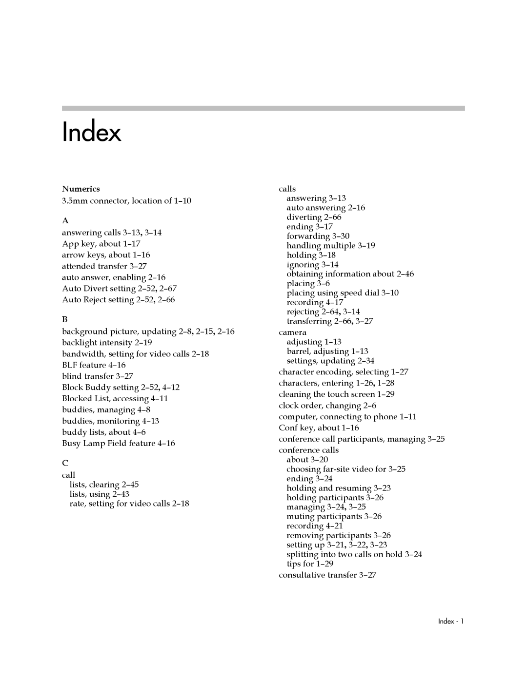 Polycom 1725-16824-001 manual Index, Numerics 