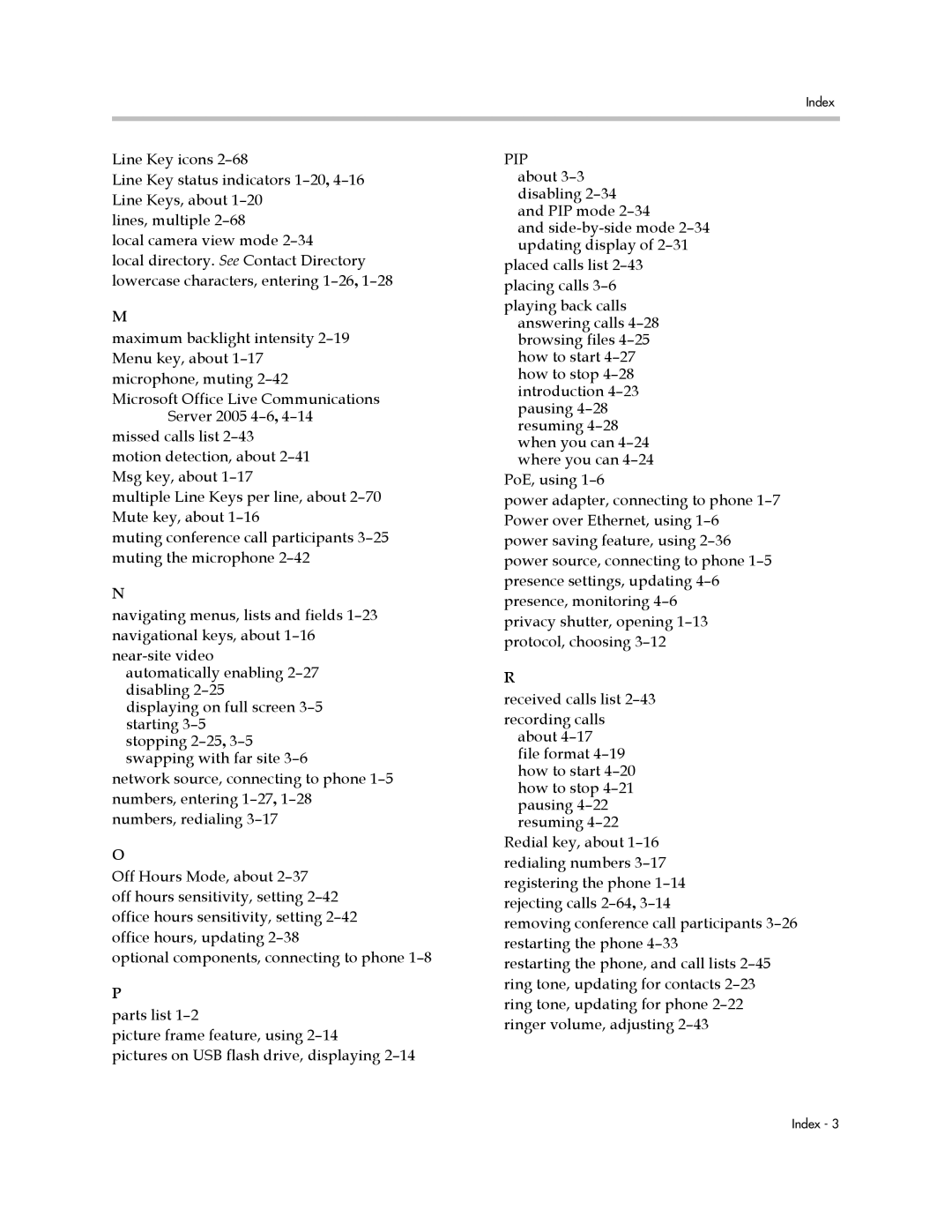 Polycom 1725-16824-001 manual Index 