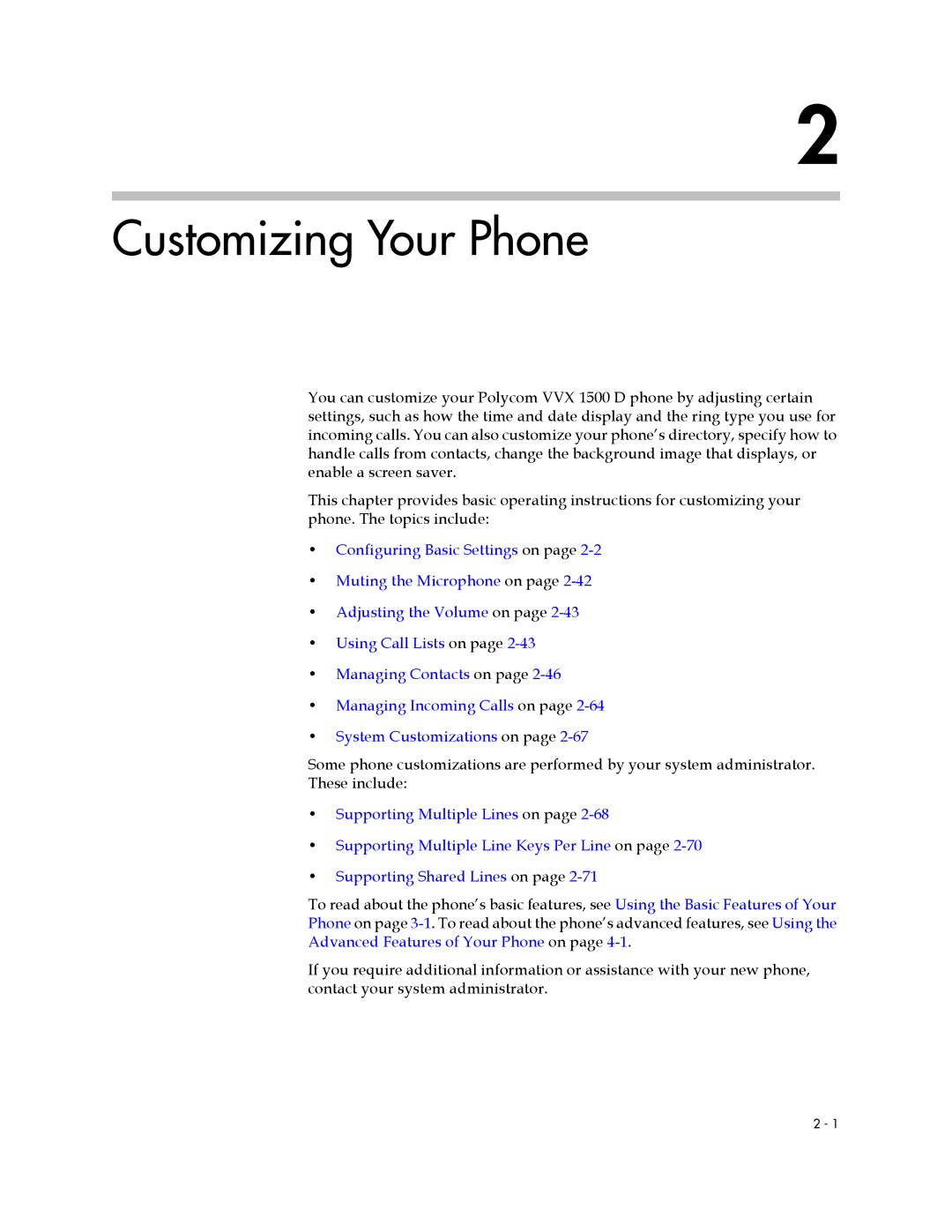 Polycom 1725-16824-001 manual Customizing Your Phone 