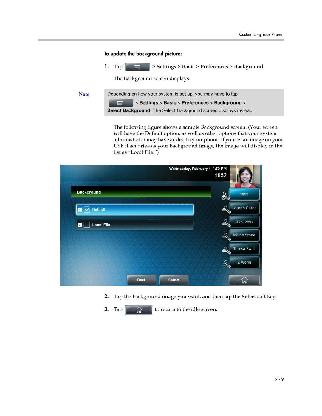 Polycom 1725-16824-001 manual List as Local File, Settings Basic Preferences Background 