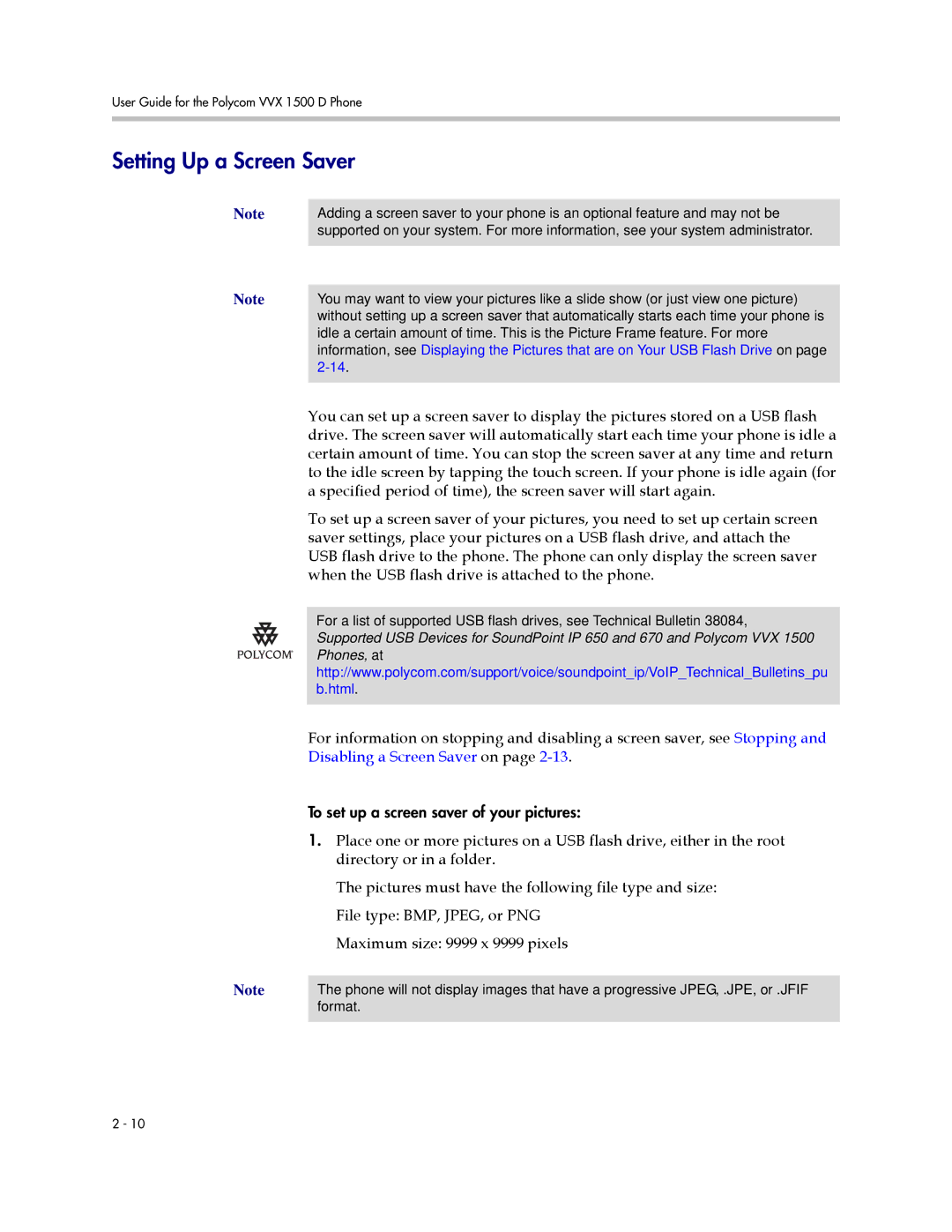 Polycom 1725-16824-001 manual Setting Up a Screen Saver, Specified period of time, the screen saver will start again 