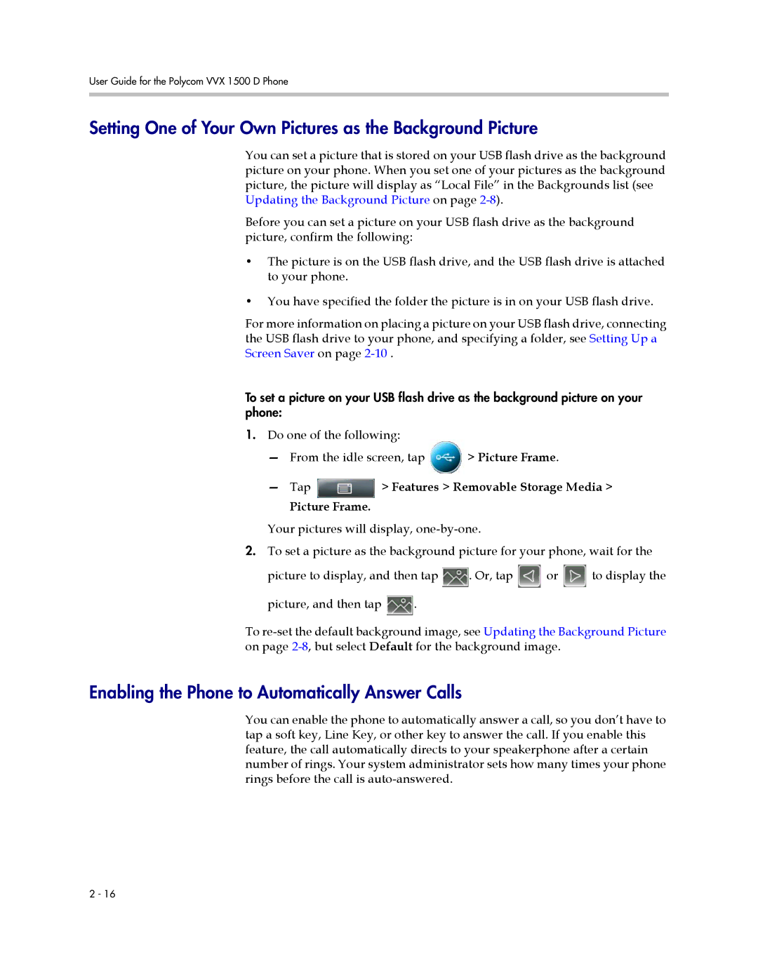 Polycom 1725-16824-001 manual Setting One of Your Own Pictures as the Background Picture 