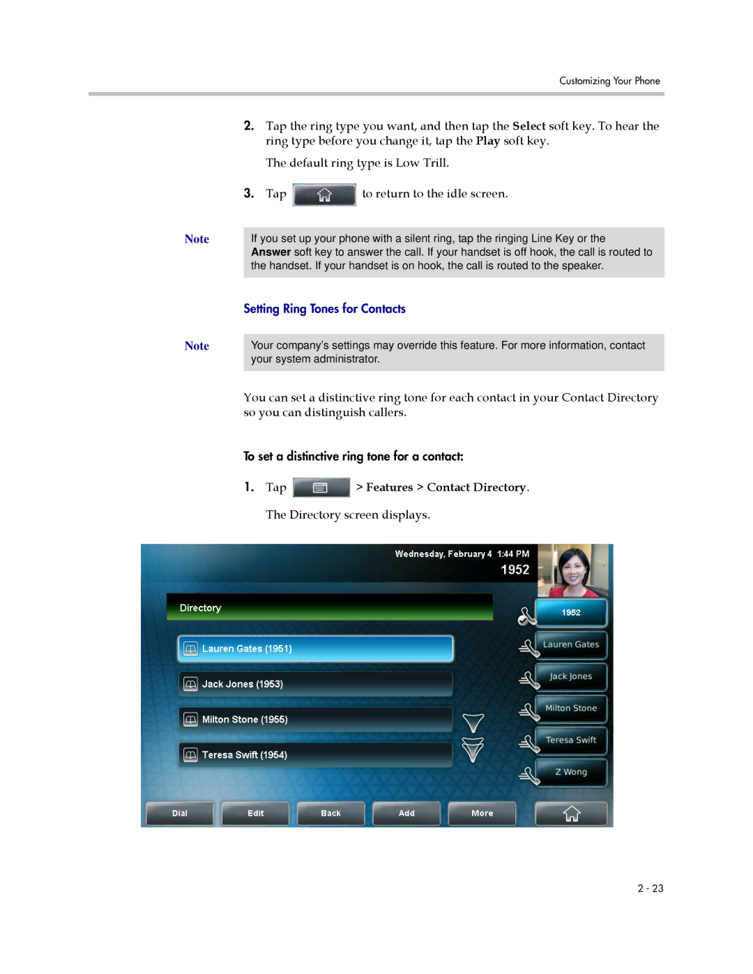 Polycom 1725-16824-001 manual To return to the idle screen, Setting Ring Tones for Contacts 