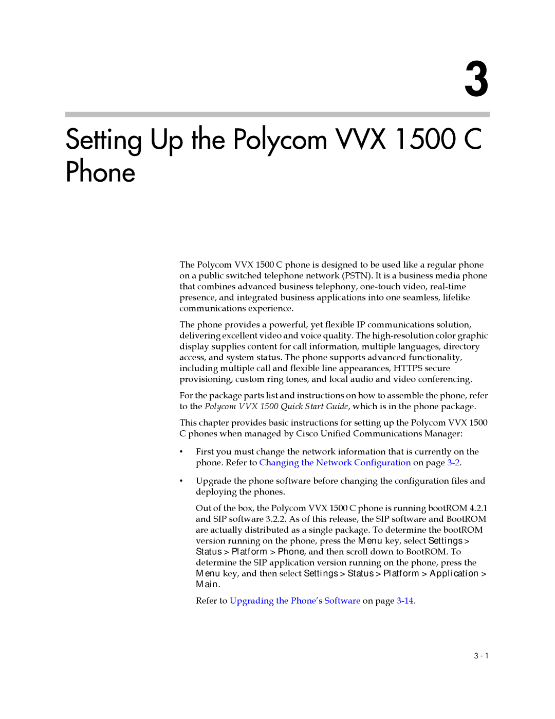 Polycom 1725-16828-001 manual Setting Up the Polycom VVX 1500 C Phone, Refer to Upgrading the Phone’s Software on 