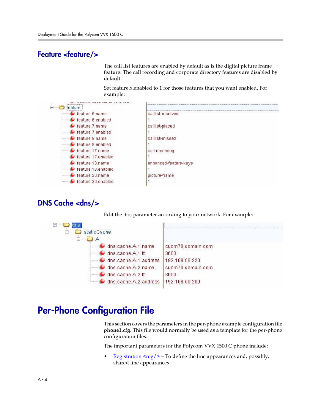 Polycom 1725-16828-001 manual Per-Phone Configuration File, Feature feature, DNS Cache dns 