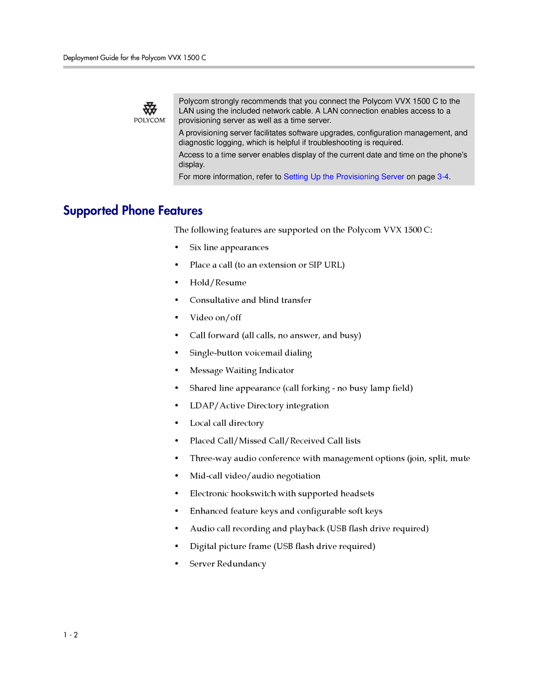 Polycom 1725-16828-001 manual Supported Phone Features 