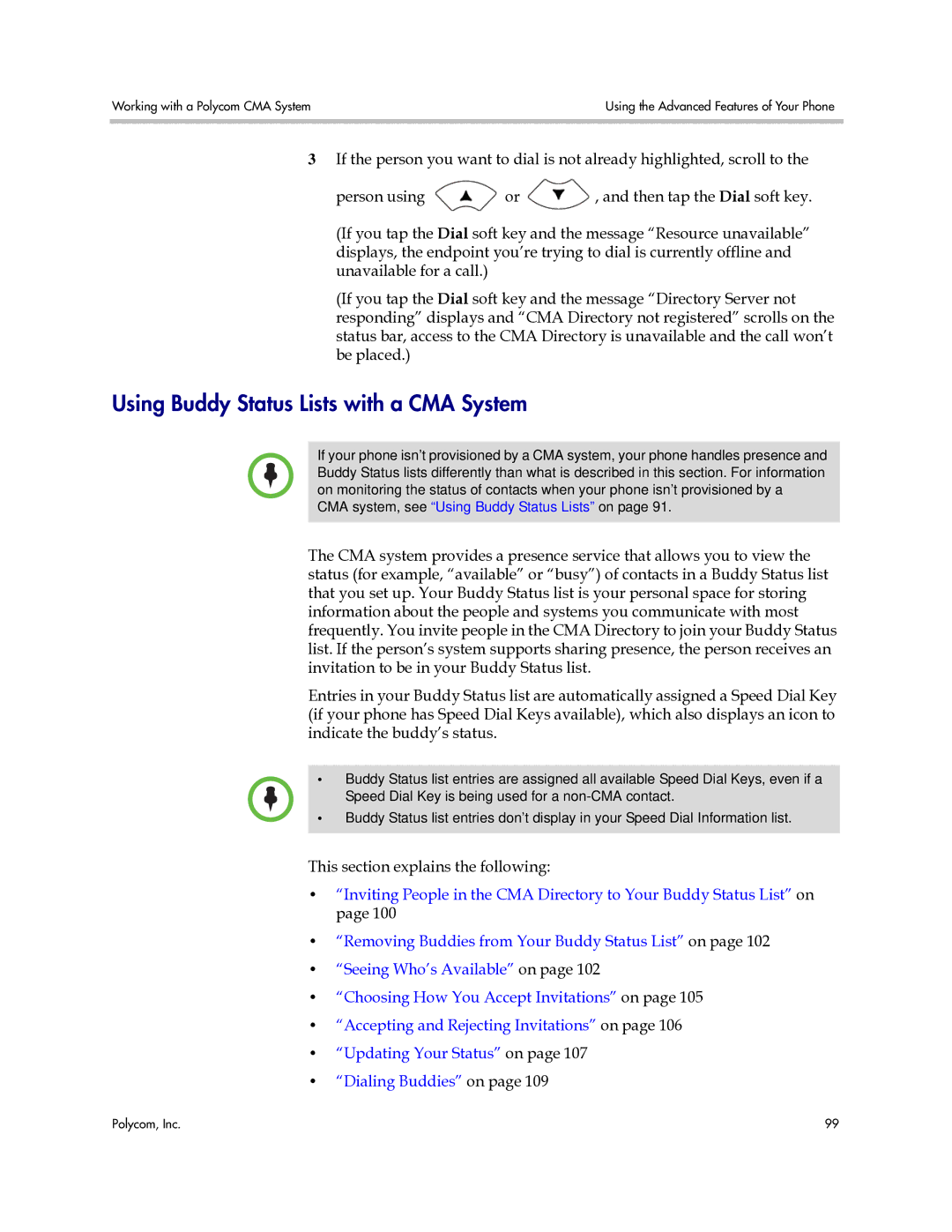 Polycom 1725-16843-001 manual Using Buddy Status Lists with a CMA System 