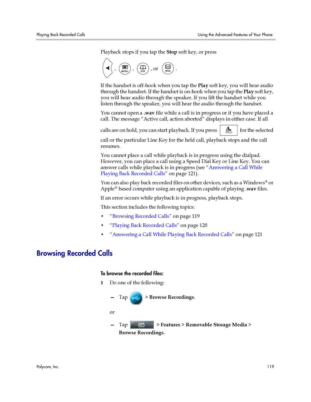 Polycom 1725-16843-001 manual Browsing Recorded Calls 