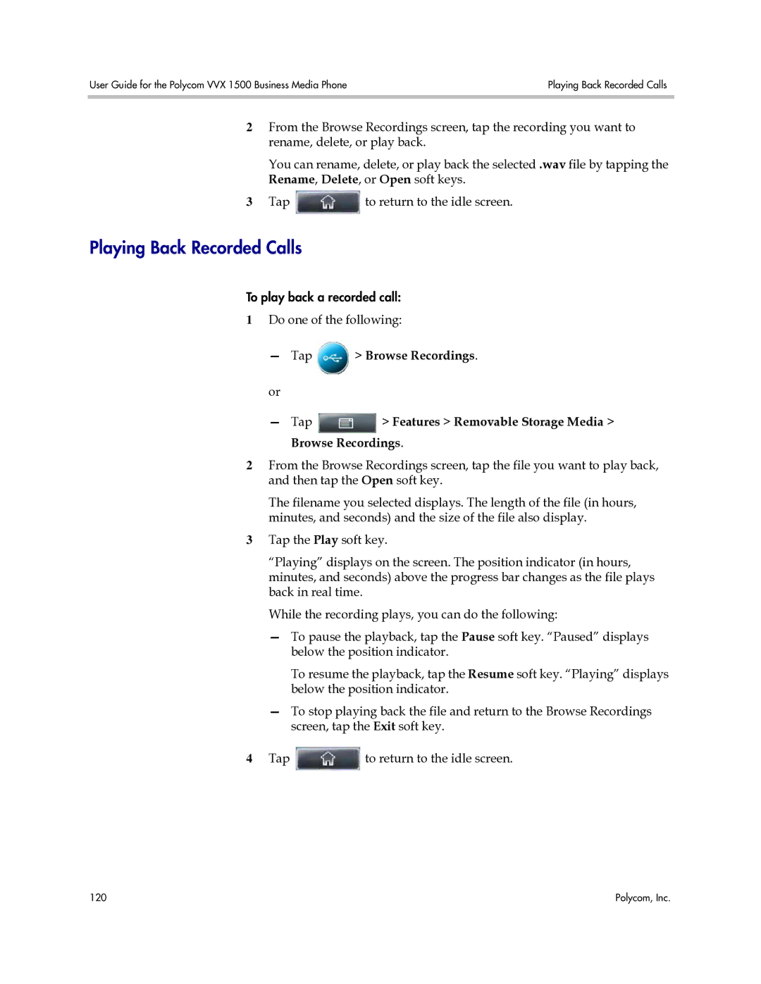 Polycom 1725-16843-001 manual Playing Back Recorded Calls 