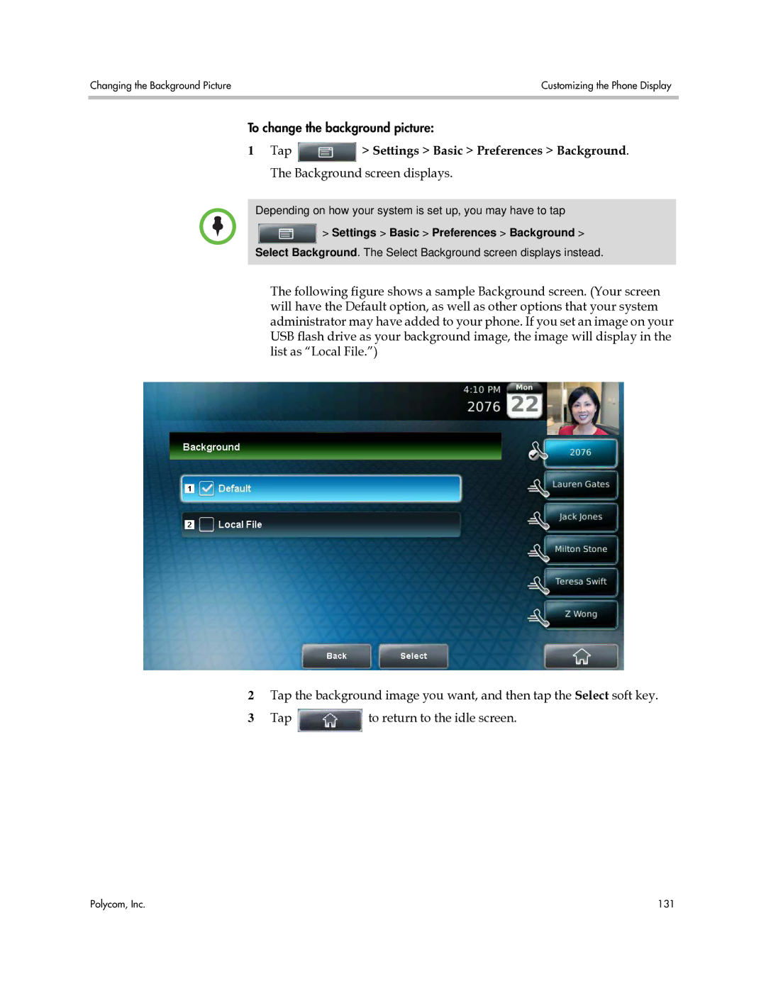 Polycom 1725-16843-001 manual Settings Basic Preferences Background 