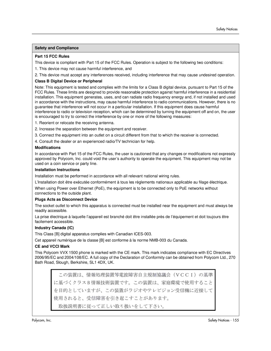 Polycom 1725-16843-001 manual Safety and Compliance Part 15 FCC Rules, Class B Digital Device or Peripheral, Modifications 