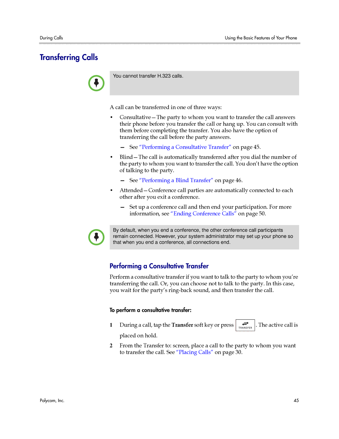 Polycom 1725-16843-001 manual Transferring Calls, Performing a Consultative Transfer 