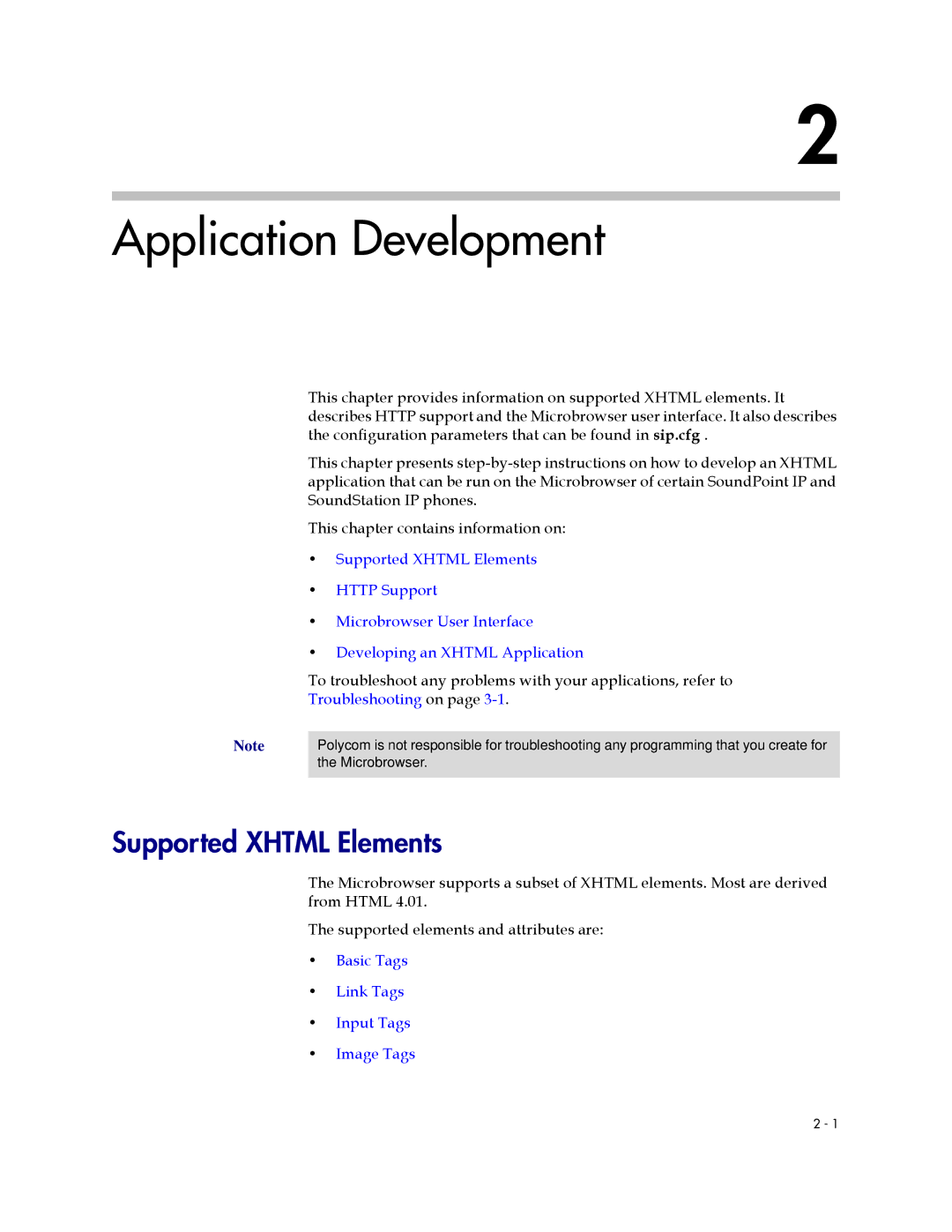 Polycom 1725-17693-210 Rev. A manual Application Development, Supported Xhtml Elements 