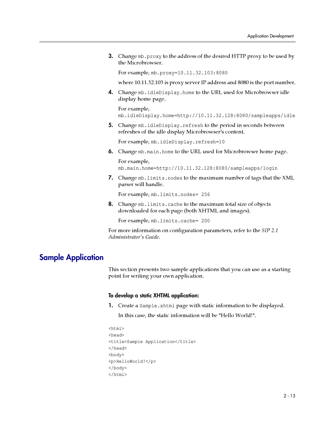 Polycom 1725-17693-210 Rev. A manual Sample Application, Change mb.main.home to the URL used for Microbrowser home 