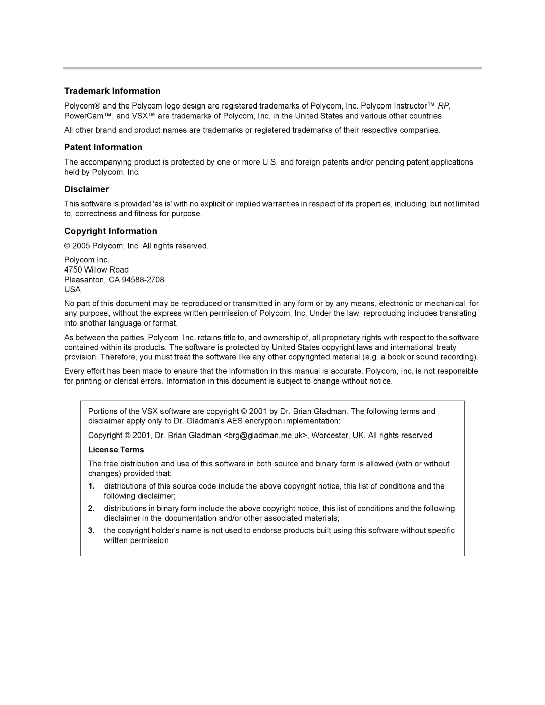 Polycom 1725-22886-001/A manual Trademark Information 