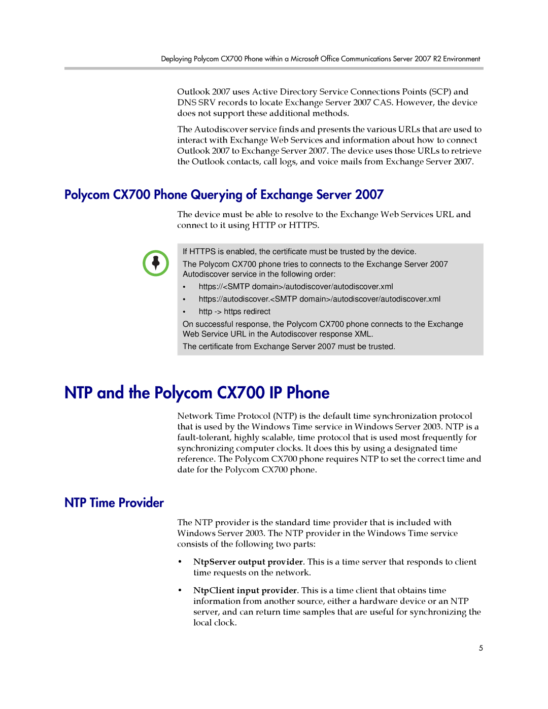 Polycom 1725-31424-001 manual NTP and the Polycom CX700 IP Phone, Polycom CX700 Phone Querying of Exchange Server 