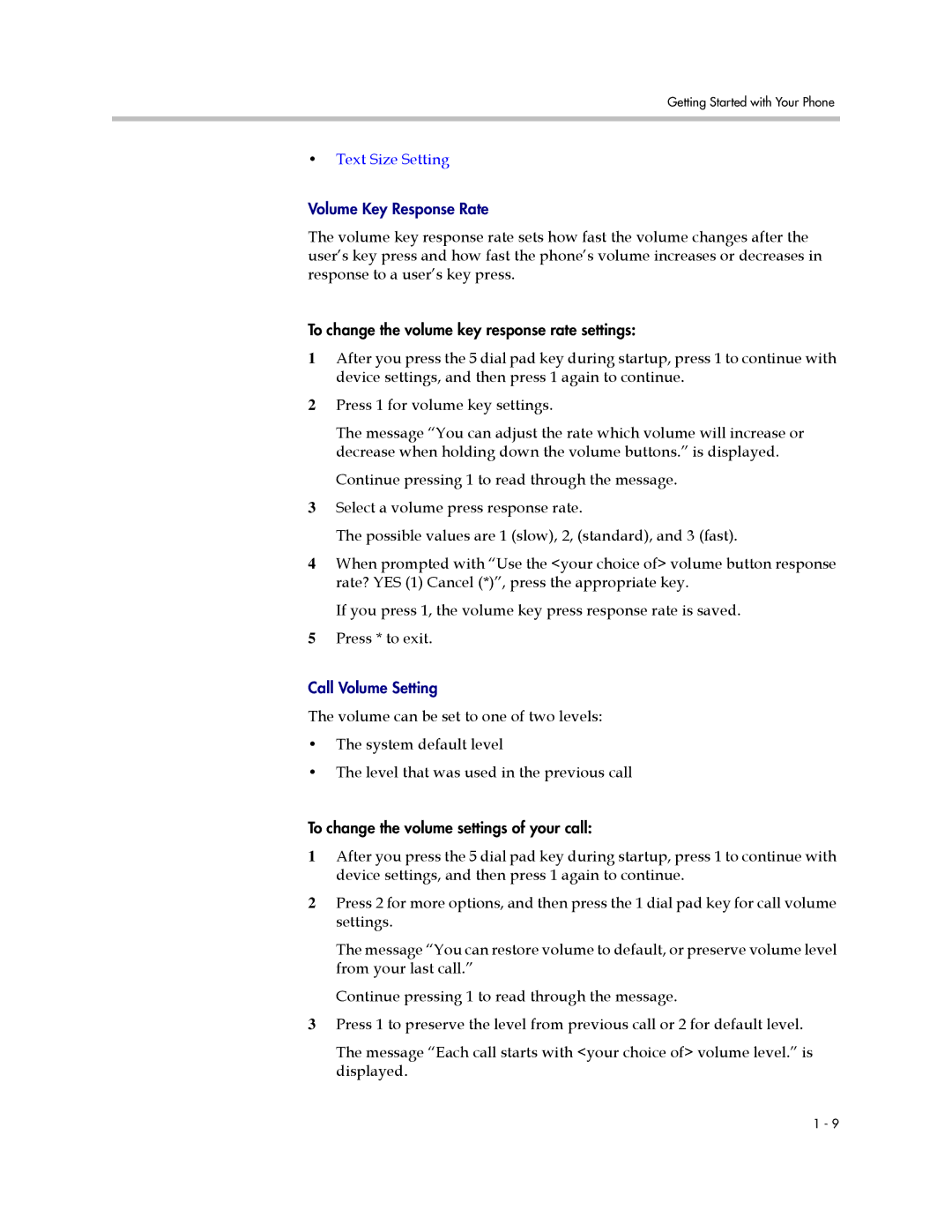 Polycom 1725-32504-001 manual Text Size Setting 