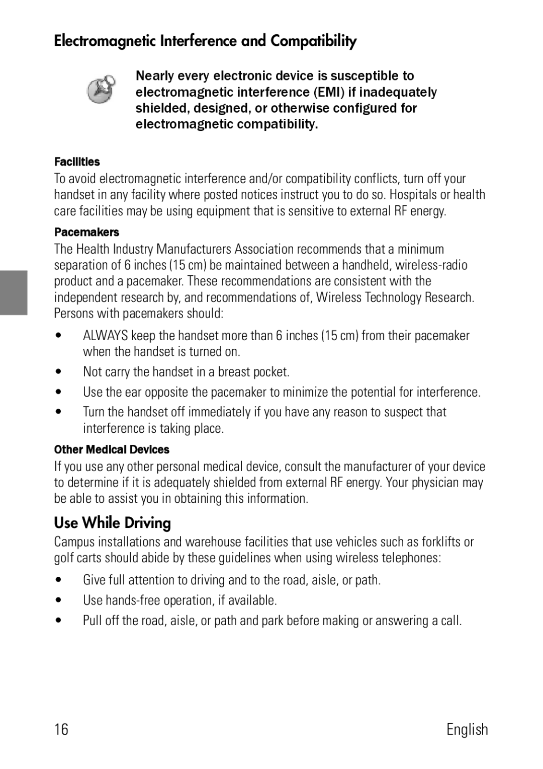 Polycom 1725-36024-001 manual Electromagnetic Interference and Compatibility, Use While Driving, Facilities, Pacemakers 