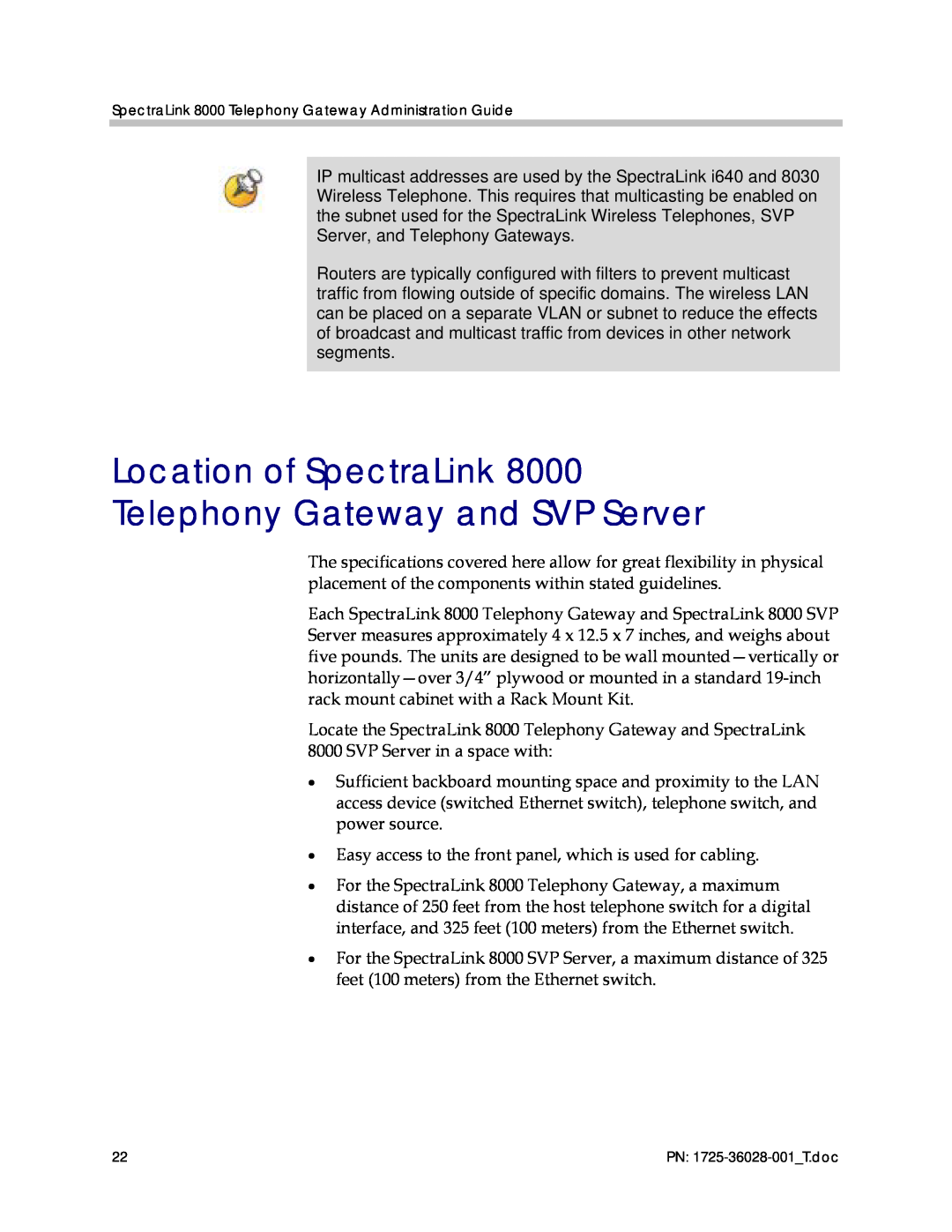 Polycom 1725-36028-001 manual Location of SpectraLink 8000 Telephony Gateway and SVP Server 