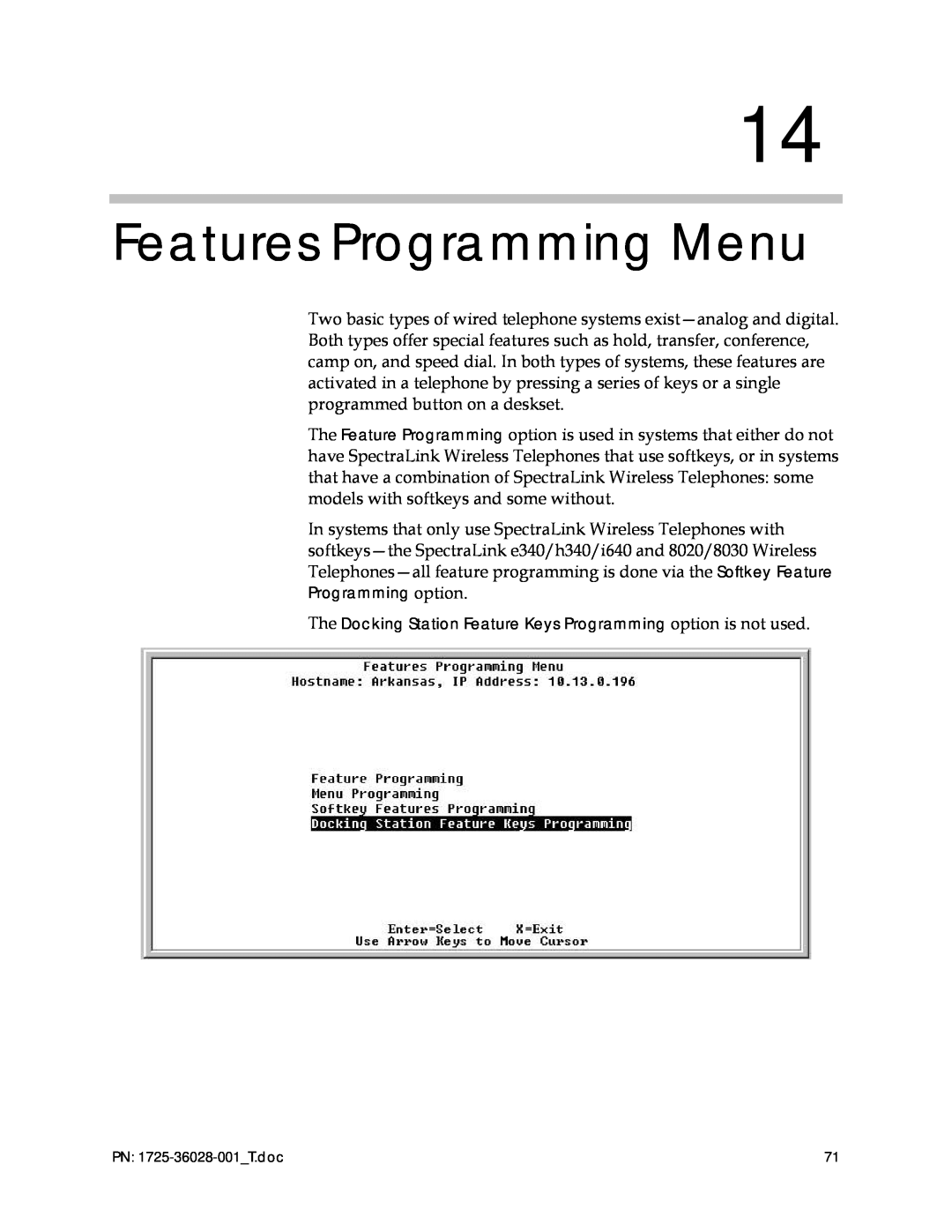 Polycom 1725-36028-001 manual Features Programming Menu 