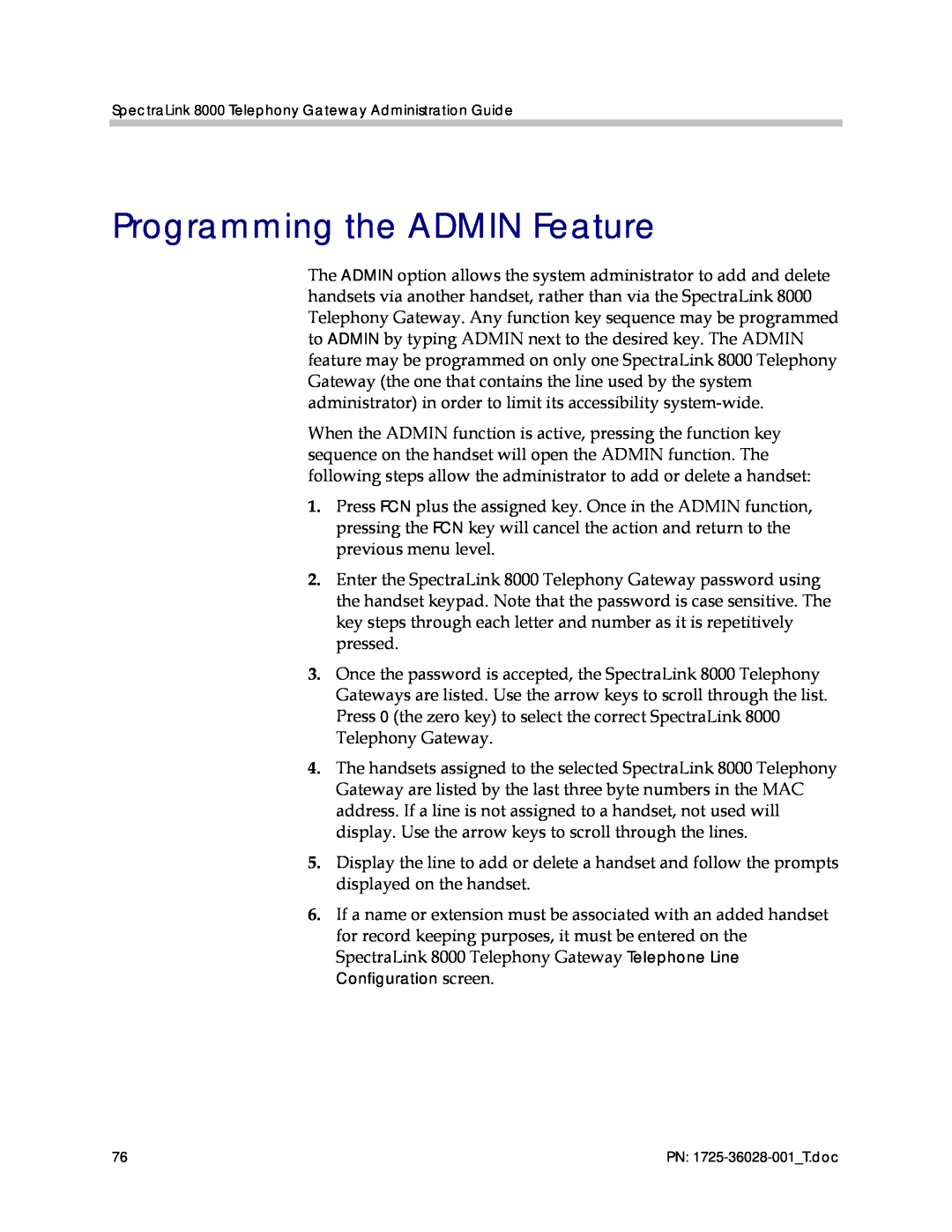 Polycom 1725-36028-001 manual Programming the ADMIN Feature 