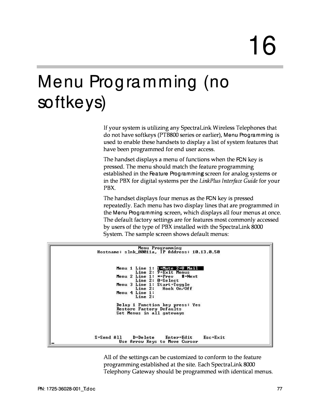 Polycom 1725-36028-001 manual Menu Programming no softkeys 