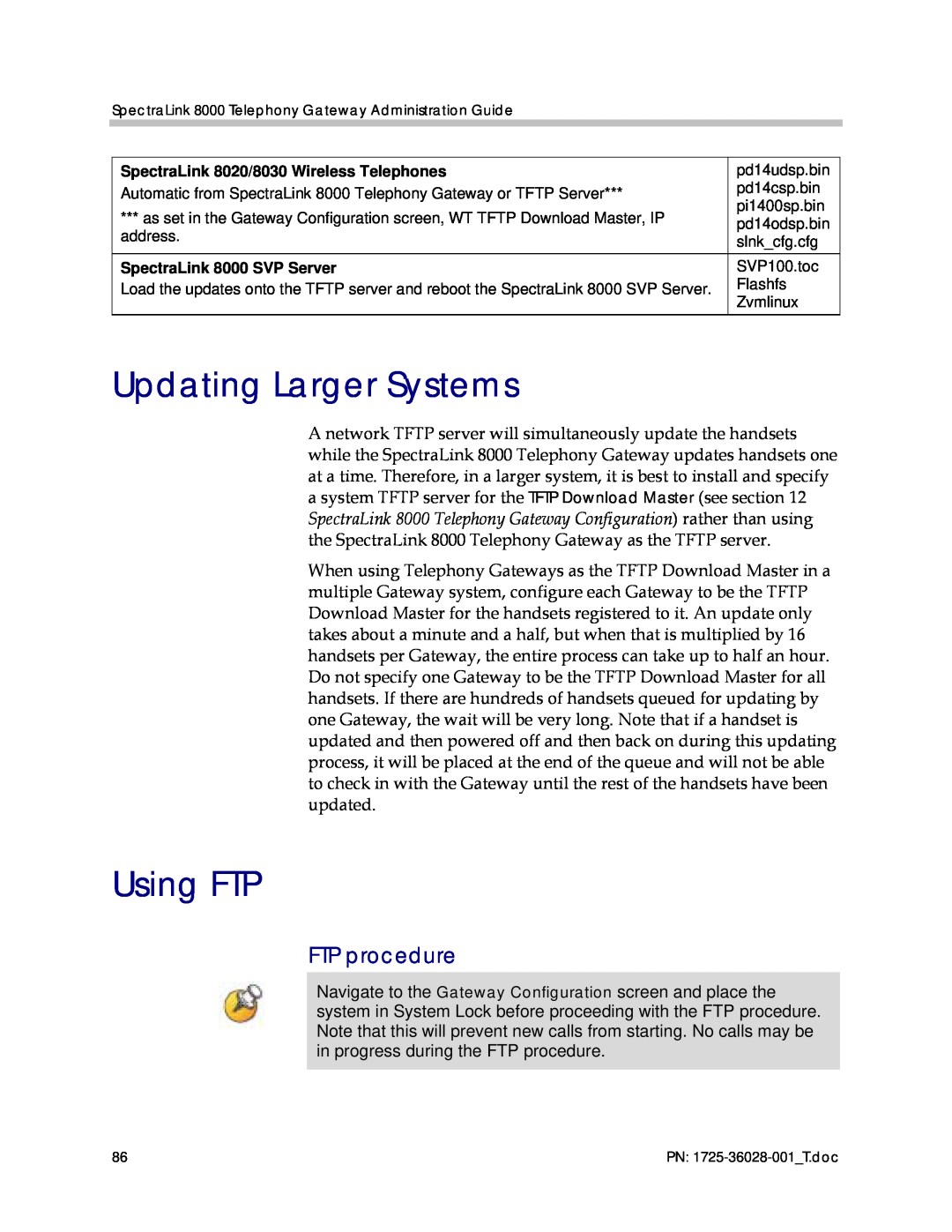 Polycom 1725-36028-001 manual Updating Larger Systems, Using FTP, FTP procedure 