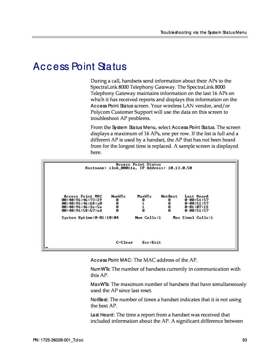 Polycom 1725-36028-001 manual Access Point Status 