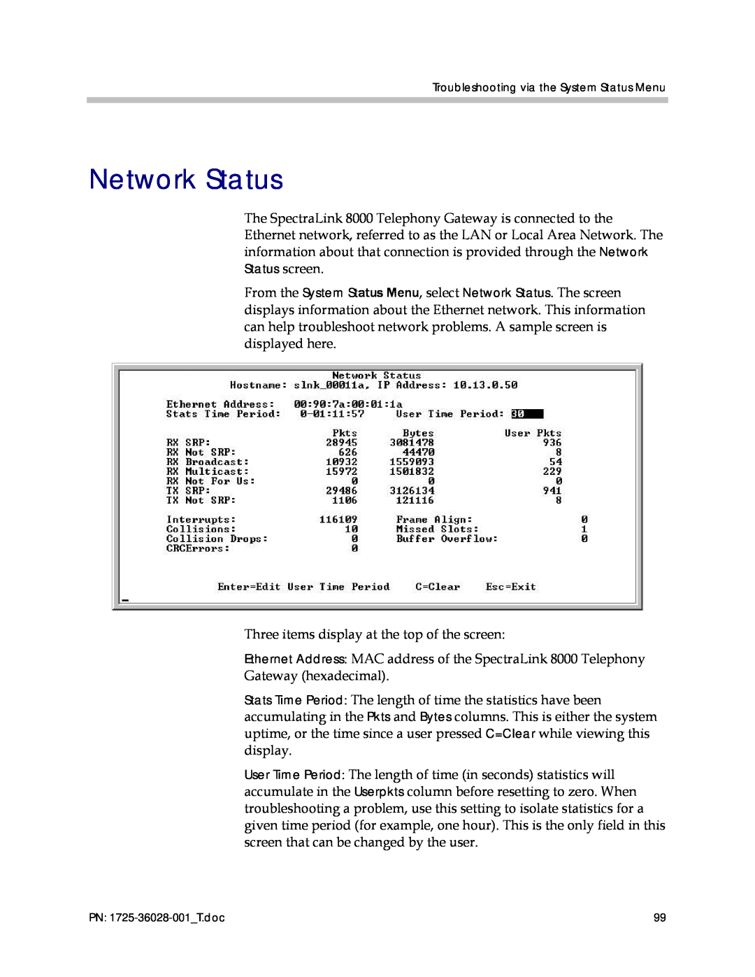 Polycom 1725-36028-001 manual Network Status 