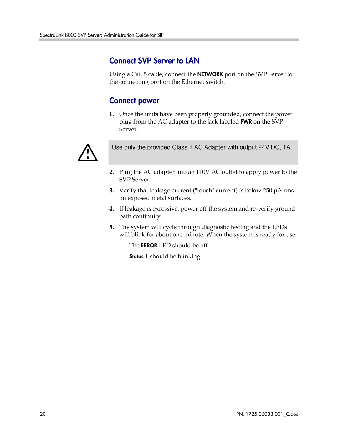 Polycom 1725-36033-001 manual Connect SVP Server to LAN, Connect power 