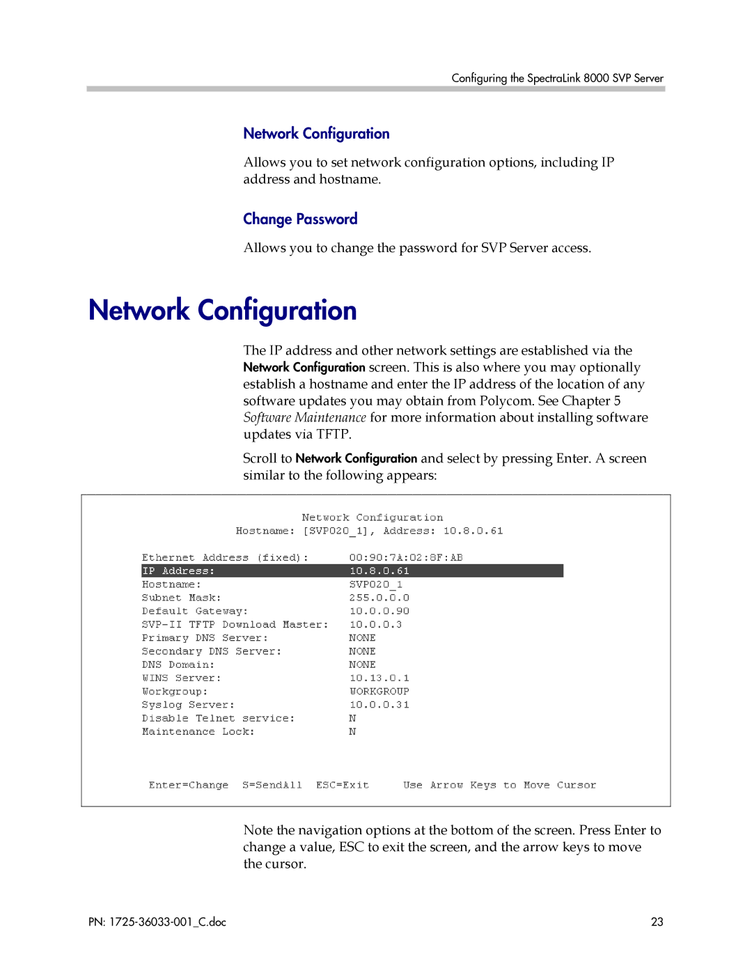 Polycom 1725-36033-001 manual Network Configuration 