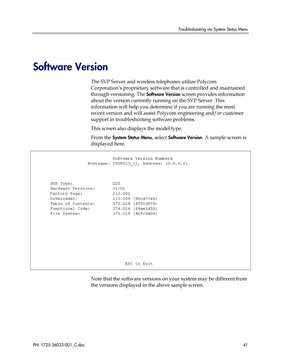 Polycom 1725-36033-001 manual Software Version 