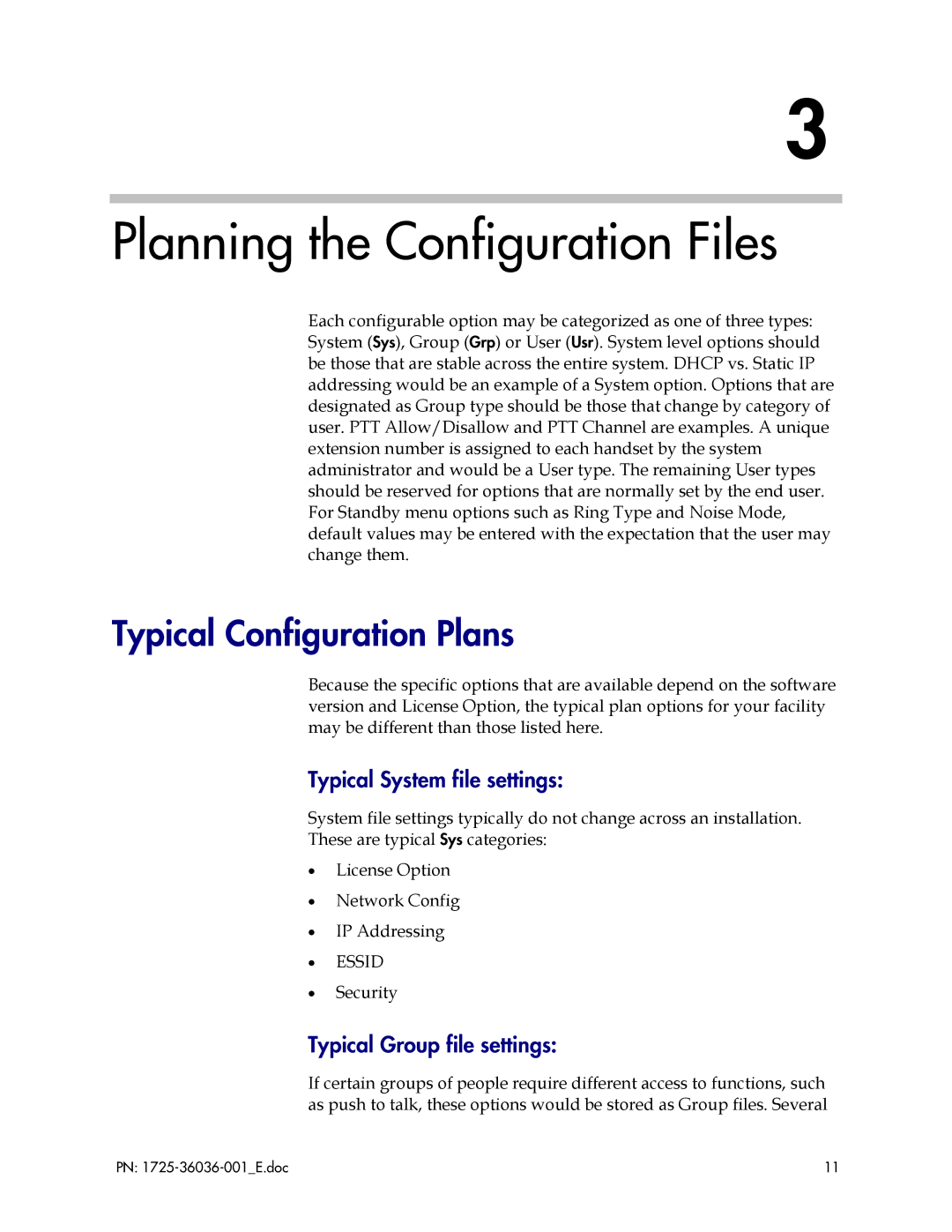 Polycom 1725-36036-001_E manual Planning the Configuration Files, Typical Configuration Plans, Typical System file settings 