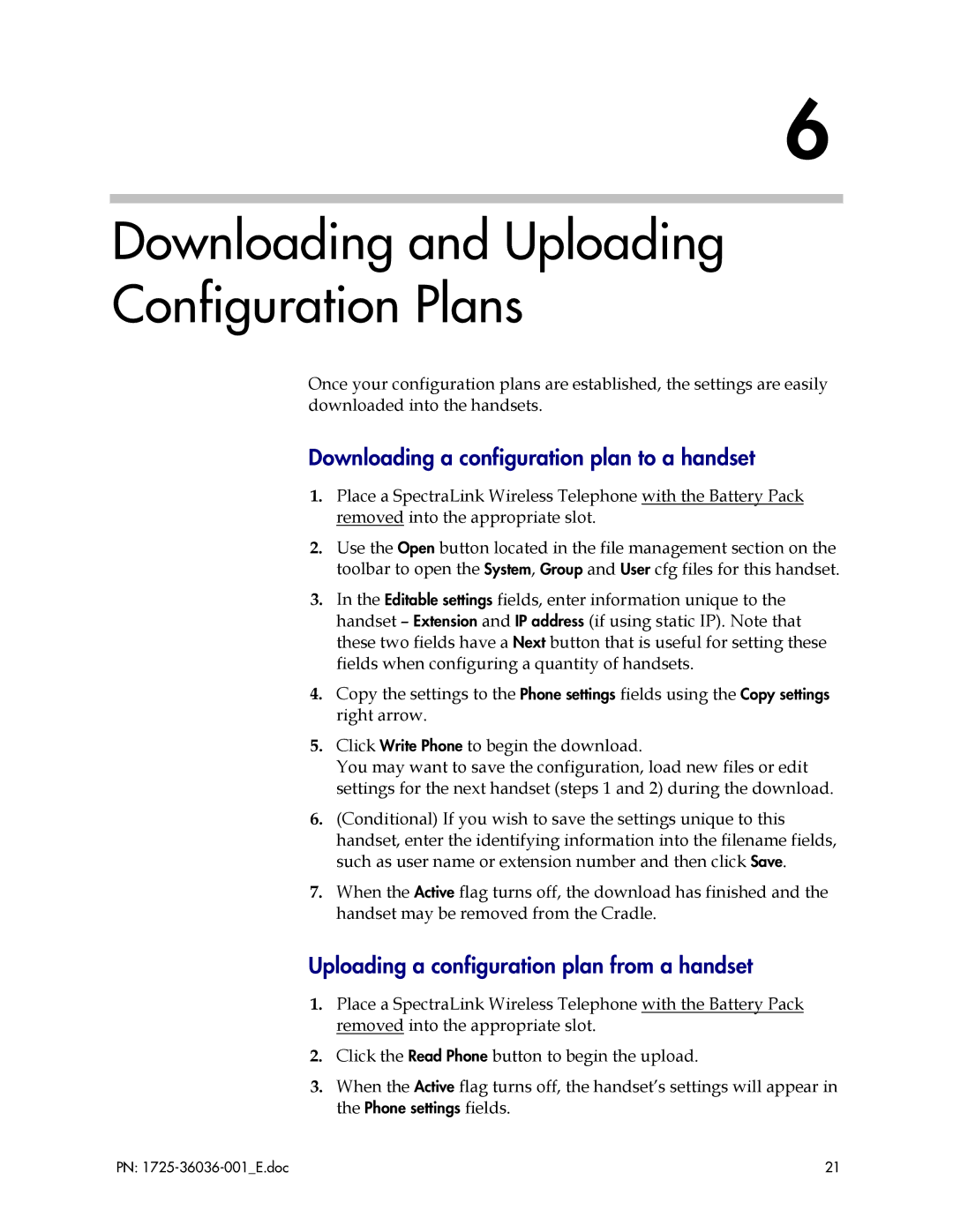 Polycom 1725-36036-001_E Downloading a configuration plan to a handset, Uploading a configuration plan from a handset 