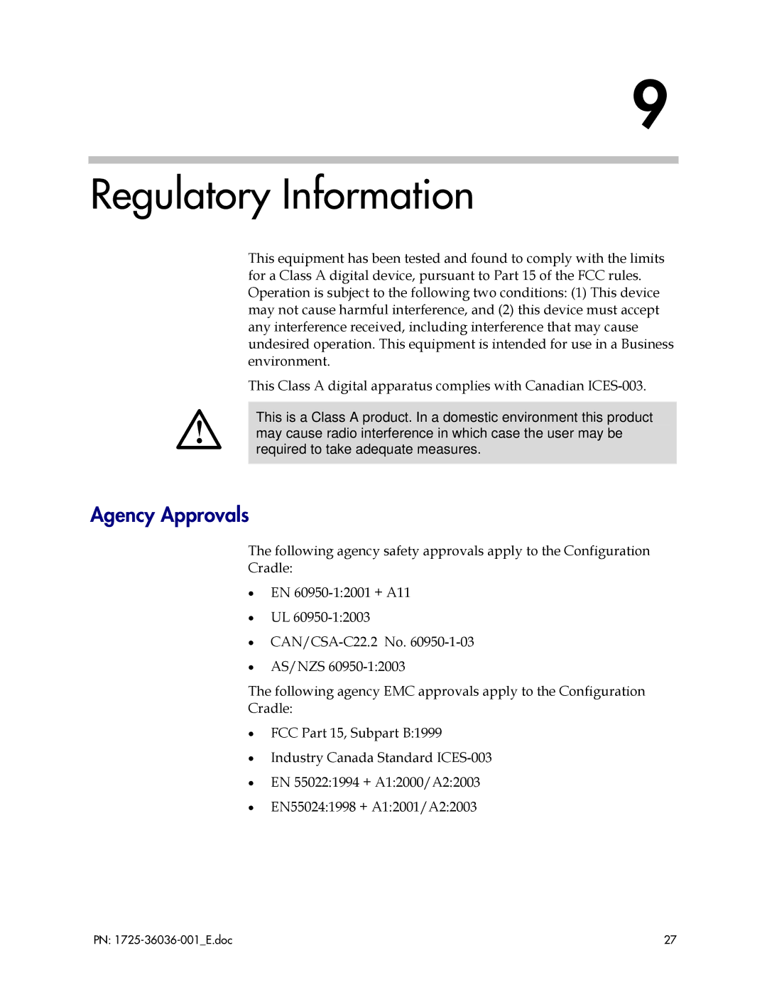 Polycom 1725-36036-001_E manual Regulatory Information, Agency Approvals 