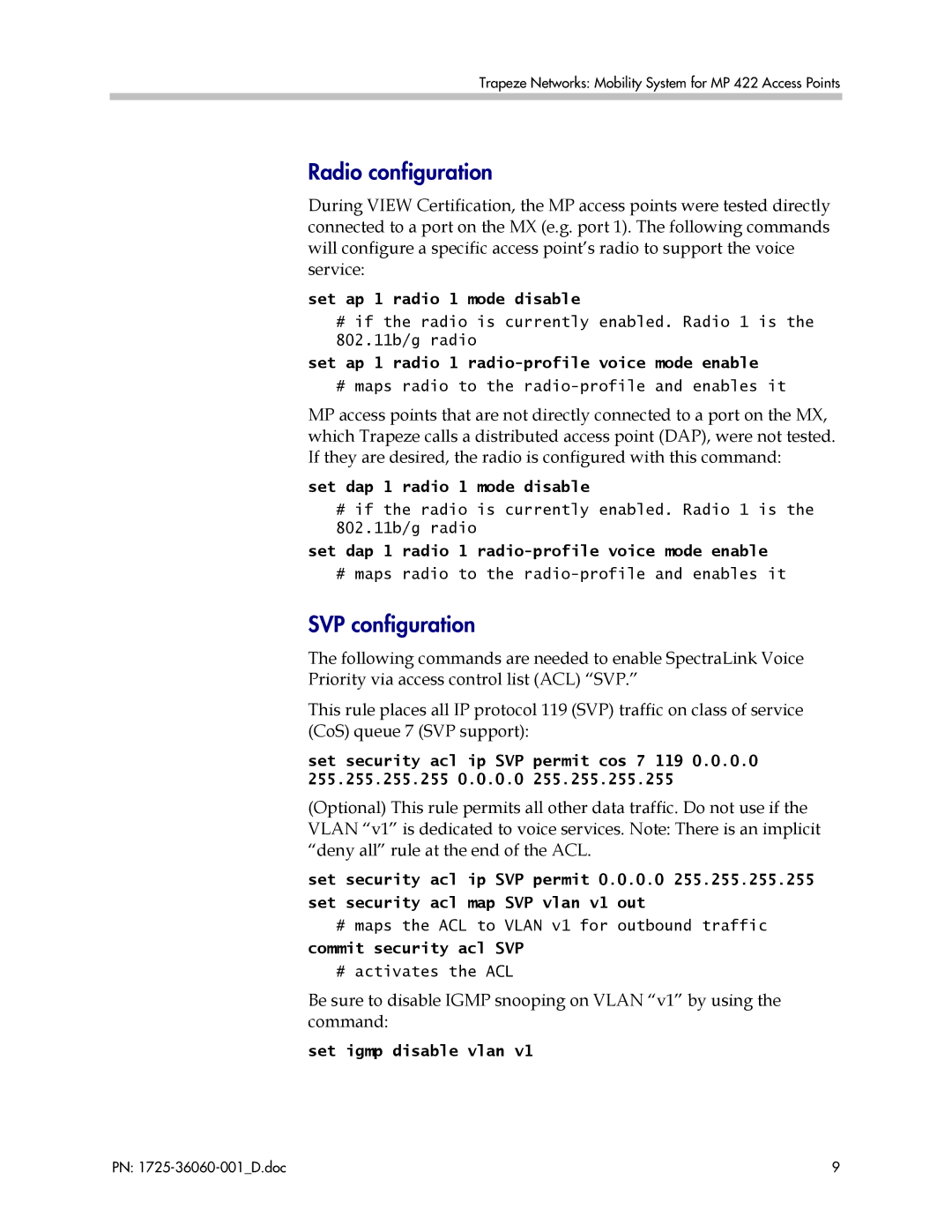 Polycom 1725-36060-001 manual Radio configuration, SVP configuration 