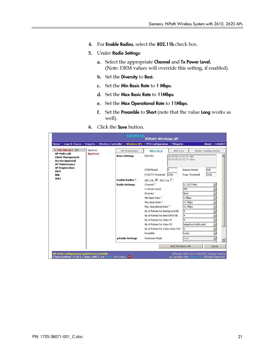 Polycom 1725-36071-001 manual For Enable Radios, select the 802.11b check box 