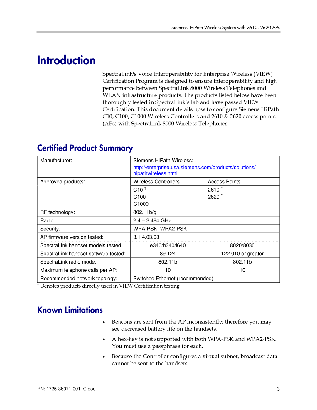 Polycom 1725-36071-001 manual Introduction, Certified Product Summary 